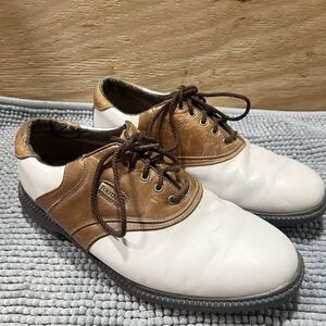 FootJoy Men’s Golf Shoes US 9M White Brown Leather Saddle Spiked